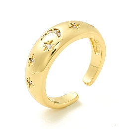 Honeyhandy Clear Cubic Zirconia Moon and Star Open Cuff Ring for Women, Cadmium Free & Lead Free, Real 18K Gold Plated, US Size 6 1/2(16.9mm)