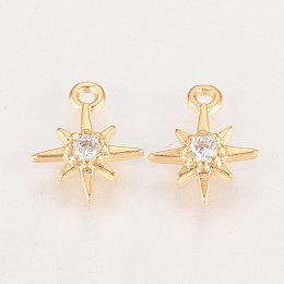 Honeyhandy Brass Cubic Zirconia Charms, Star, Nickel Free, Real 18K Gold Plated, 10.5x8.5x2mm, Hole: 1mm