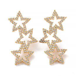 Honeyhandy Star Long Brass Earrings, Cubic Zirconia Dangle Stud Earrings, Dainty Gift for Her, Real 18K Gold Plated, 36x18mm, Pin: 0.7mm