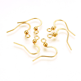 Honeyhandy 316 Surgical Stainless Steel Earring Hooks, Ear Wire, with Horizontal Loop, Real 18K Gold Plated, 16x16~19.5x3mm, Hole: 2mm, Pin: 0.7mm