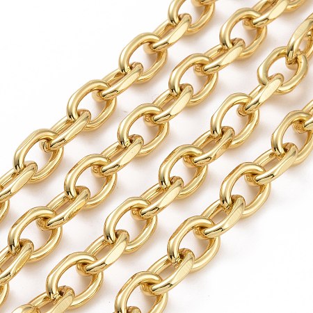 Honeyhandy Brass Cable Chains, Diamond Cut Chains, Soldered, Faceted, with Spool, Oval, Long-Lasting Plated, Real 18K Gold Plated, 10.8x6x2mm, about 16.4 Feet(5m)/roll