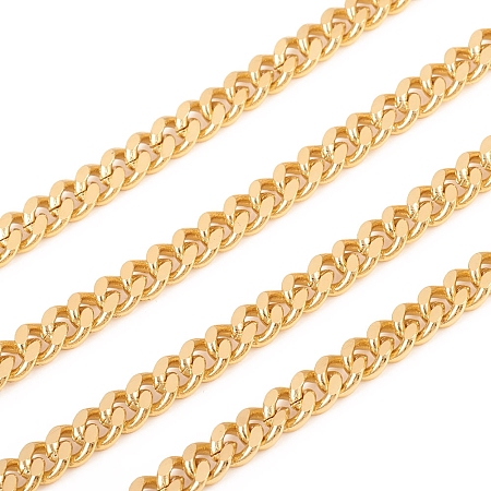 Honeyhandy Brass Curb Chain, Cuban Link Chains, Chunky Chains, Faceted, Diamond Cut Chains, Unwelded, with Spool, for Jewelry Making, Real 18K Gold Plated, Link: 7x6x2.5mm, about 16.4 Feet(5m)/roll