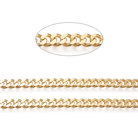 Honeyhandy Brass Cuban Link Chains, Chunky Curb Chains, Oval, Unwelded, Long-Lasting Plated, with Spool, Real 18K Gold Plated, Link: 7.5x9x2mm, about 16.4 Feet(5m)/roll