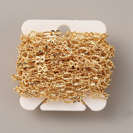 PandaHall Elite Brass Cable Chains, Textured Oval Link Chains, Soldered, with Card Paper, Golden, 5x3.5x0.5mm, about 6.56 Feet(2m)/Card