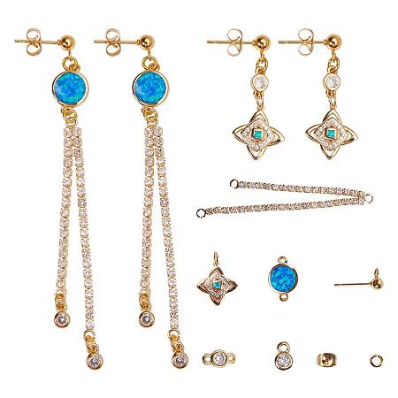SUNNYCLUE DIY 2 Pairs Blue Opal CZ Dangle Stud Earring Making Starters Kit Jewelry Connector Charm Findings Supplies for Women Girls with Earnuts, Nickel Free, Golden