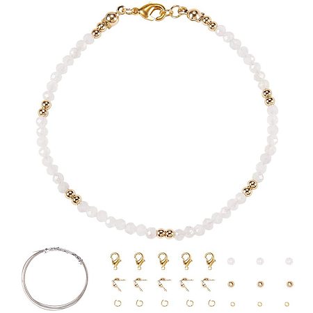 SUNNYCLUE DIY 1 Set Natural Gemstone Natural Moonstone Beaded Bracelet Making Kit Faceted 3mm Semi Precious Stone for Women Girls, Golden