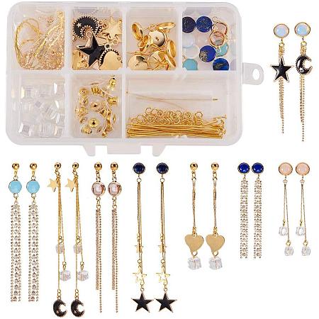 SUNNYCLUE 1 Box DIY 8 Pairs Rhinestone Chain Tassels Dangle Drop Stud Earring Making Kit Jewelry Making Supplies for Beginner Adults, Golden