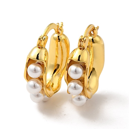Honeyhandy ABS Imitation Pearl Beaded Thick Hoop Earrings, Real 18K Gold Plated Brass Jewelry for Women, Real 18K Gold Plated, 28x25x8mm, Pin: 0.7x1mm