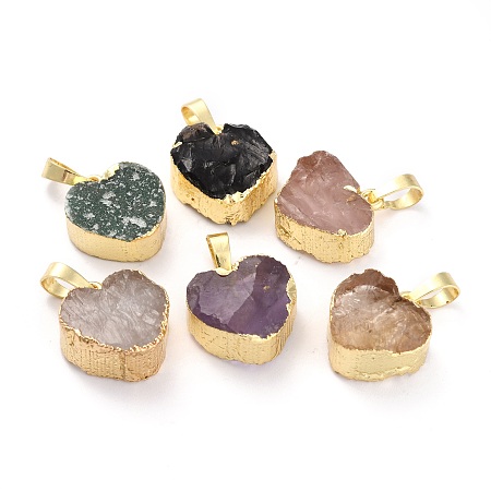 ARRICRAFT Natural Mixed Gemstone Pendants, with Golden Brass Findings, Heart, 18.5~19x17~17.5x8~8.5mm, Hole: 7.8x5mm