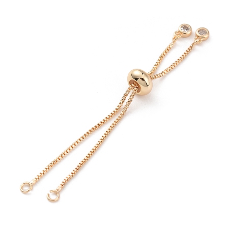Honeyhandy Rack Plating Brass Box Chain Link Bracelet Making, Slider Bracelets, with Cubic Zirconia, Long-Lasting Plated, Real 18K Gold Plated, 14cm, Single Chain Length: about 7cm