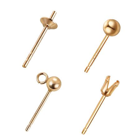 BENECREAT 8 PCS 14K Gold Filled Earring Studs Earring Posts for DIY Making Findings - 4 Mixed Shape