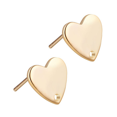 BENECREAT 10 PCS  Gold Plated Earring Studs Earring Posts Heart Stud Earrings with Hole for DIY Making Findings - 9.3x8.5mm