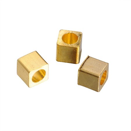NBEADS 1000 Pcs Cube Brass Bead Spacers, Golden, 3x3x3mm, Hole: 1.5mm