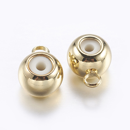 Honeyhandy Brass Tube Bails, Loop Bails, with Rubber, Barrel, Golden, 7x5x3.5mm, Hole: 0.7mm, Inner Diameter: 1.5mm