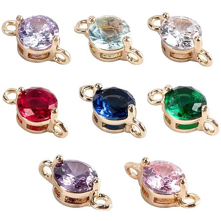 NBEADS Cubic Zirconia Link Charm, 16 Pcs 8 Colors Gemstone Connector Jewelry Findings with Brass Bail Connectors for DIY Crafts Making