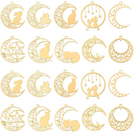 OLYCRAFT 40pcs Cat Moon Pendants Charms Jewelry Charms Bulk Gold Plated Heart Rabbit Star Charms Pendants DIY for Earrings Necklace Bracelet Jewelry Making and Crafting
