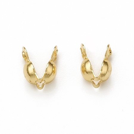Honeyhandy Brass Bead Tips, Calotte End Caps, Clamshell Knot Cover, Real 18K Gold Plated, 6x3mm, Hole: 1.2mm