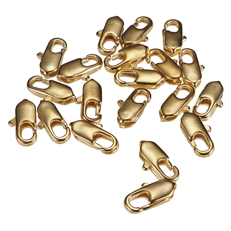 PandaHall Elite Golden Size 10x5mm Oval Brass Lobster Claw Clasps for Jewelry Making Findings, about 20pcs/bag
