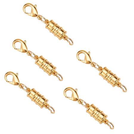 PandaHall Elite Golden 17x6mm Column Brass Magic Magnetic Clasps with Lobster Claw Clasps for Jewelry Making