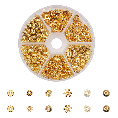 PandaHall Elite 1 Box 300 PCS 6 Style Golden Brass Bead Spacers Jewelry Findings Accessories for Bracelet Necklace Jewelry Making