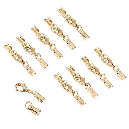 PandaHall Elite 20 Sets Brass Lobster Claw Clasps Fold Over Cord End Caps Terminators Crimp End Tips for Jewelry Making, Golden
