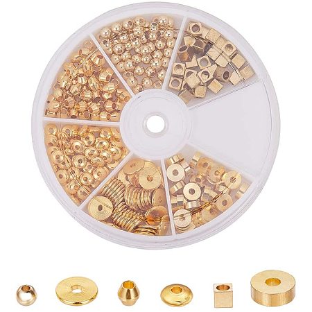 Arricraft 260pcs 6 Style Golden Spacer Beads Metal Alloy Bead Spacers for Bracelet Necklace Crafts Jewelry Making