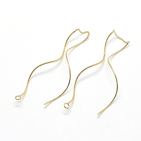 Honeyhandy Brass Chain Stud Earring Findings, with Loop, Ear Threads, Real 18K Gold Plated, 142x1mm, Hole: 2mm