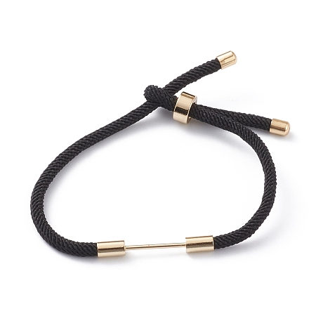 Honeyhandy Braided Nylon Cord Bracelet Making, with Brass Findings, Black, 9-1/2 inch(24cm), Link: 30x4mm