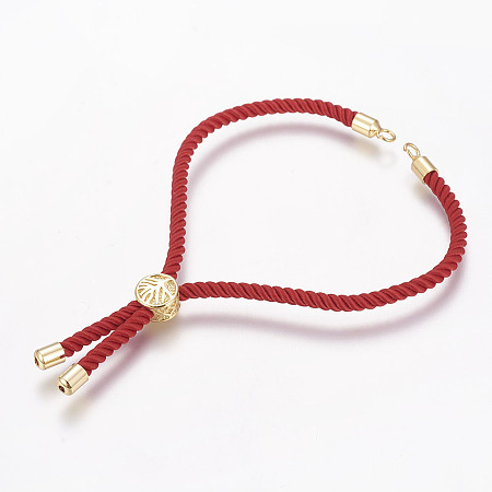 Honeyhandy Nylon Cord Bracelet Making, with Brass Findings, Long-Lasting Plated, Cadmium Free & Nickel Free & Lead Free, Tree of Life, Red, Real 18K Gold Plated, 8-5/8 inch~9-1/2 inch(220~240mm), 3mm, Hole: 2.5mm