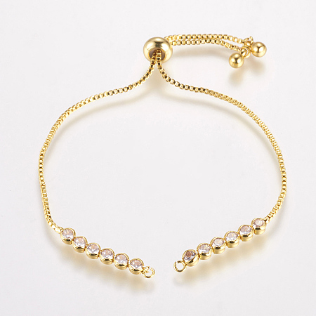 Honeyhandy Brass Chain Bracelet Making, Box Chain Bracelets, Slider Bracelets Making, with Cubic Zirconia, Round, Real 18K Gold Plated, 9-1/2 inchx1/8 inch(240x1mm, Hole: 1mm)