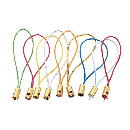 ARRICRAFT About 100pcs Mixed Color Nylon Cord Mobile Straps with Golden Tone Brass Findings, 50x4mm, Hole: 1.8mm