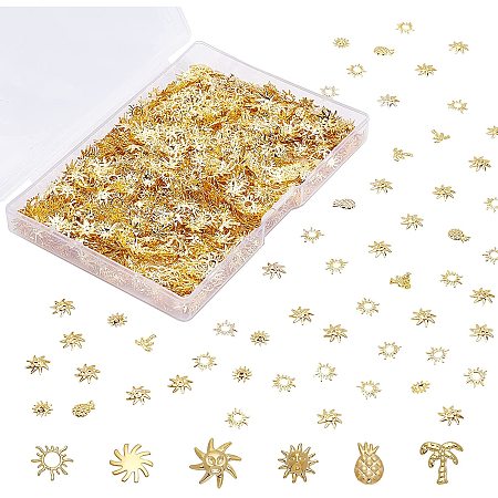 OLYCRAFT 1800pcs Summer Themed Alloy Cabochons Sun Resin Filler Charm Alloy Epoxy Resin Supplies Pineapple Coconut Tree Filling Accessories Slime Charms Nail Art for Resin Jewelry Making -Gold