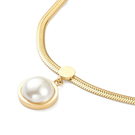 Honeyhandy 304 Stainless Steel Pendant Necklaces, with Acrylic Imitation Pearl and Herringbone Chains, Half Round, White, Golden, 15.15 inch(38.5cm)