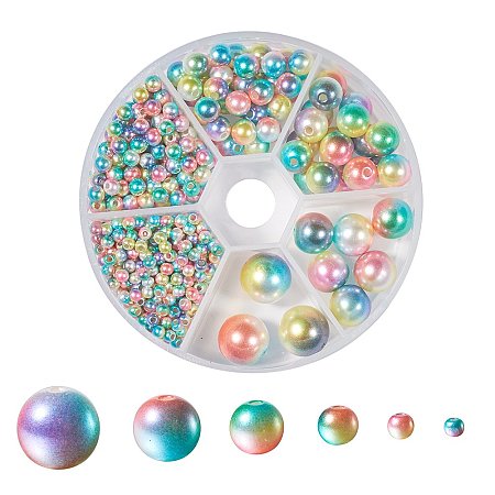 Arricraft Rainbow ABS Plastic Imitation Pearl Beads, Gradient Mermaid Pearl Beads, Round, Colorful, 3mm/4mm/6mm/8mm/10mm/12mm, Hole: 1~2mm, 564pcs/box