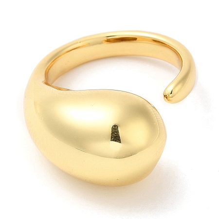 Honeyhandy Rack Plating Brass Teardrop Open Cuff Ring for Women, Lead Free & Cadmium Free, Real 18K Gold Plated, Inner Diameter: US Size 6 3/4(17.1mm)