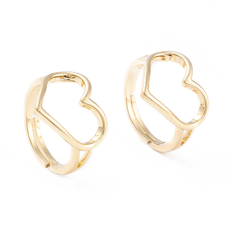 Honeyhandy Adjustable Brass Finger Rings, Open Heart Rings, Long-Lasting Plated, Real 18K Gold Plated, US Size 6(16.5mm)