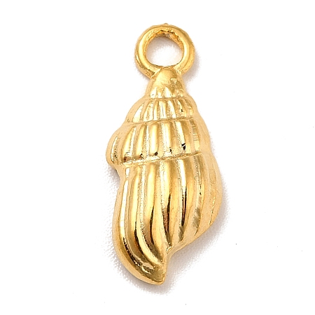 Honeyhandy Ion Plating(IP) 304 Stainless Steel Pendants, Conch Charms, Real 18K Gold Plated, 18x7.5x3.5mm, Hole: 2mm