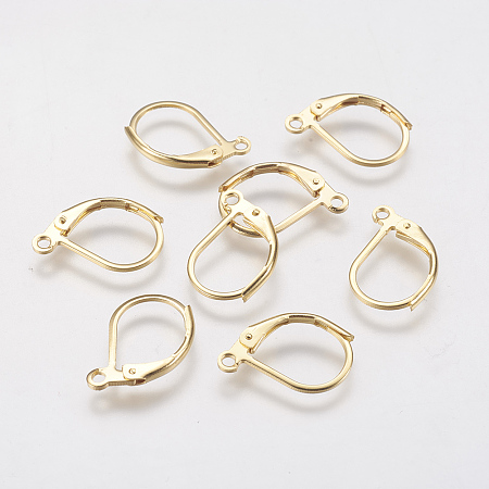Honeyhandy 304 Stainless Steel Leverback Earring Findings, with Loop, Golden, 15x11x2mm, Hole: 1.5mm, Pin: 0.6mm