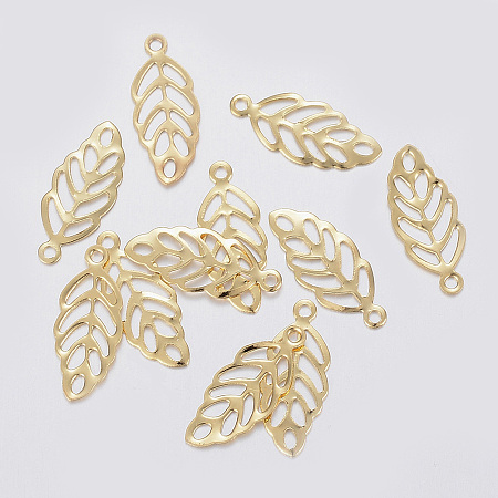 Honeyhandy 304 Stainless Steel Charms, Leaf, Golden, 13x5.5x0.3mm, Hole: 0.8~1mm