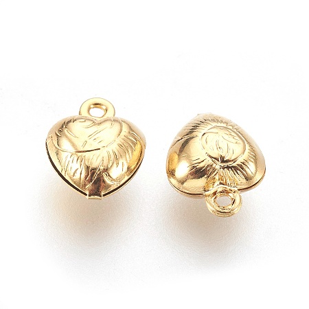 Honeyhandy 304 Stainless Steel Charms, Puffed Heart, Real 18K Gold Plated, 9x7x4mm, Hole: 1mm