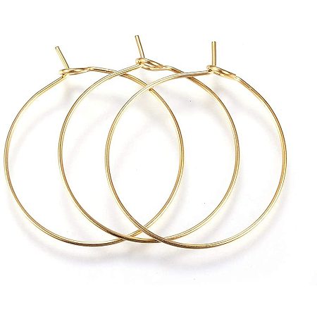 UNICRAFTALE 10 Pairs Golden Hoop Ear Wine Findings Stainless Steel Golden Hoop Earring Findings Ring Ear Wires for Glass Charms Jewelry Earrings Making 30x25x0.7mm