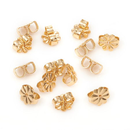 Honeyhandy 304 Stainless Steel Ear Nuts, Earring Backs, Flower, Golden, 6.5x6x3.5mm, Hole: 1mm
