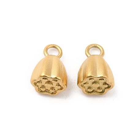 304 Stainless Steel Charms, Lotus Seed Pod Charm, Real 18K Gold Plated, 7.5x5.5x5.5mm, Hole: 1.5mm