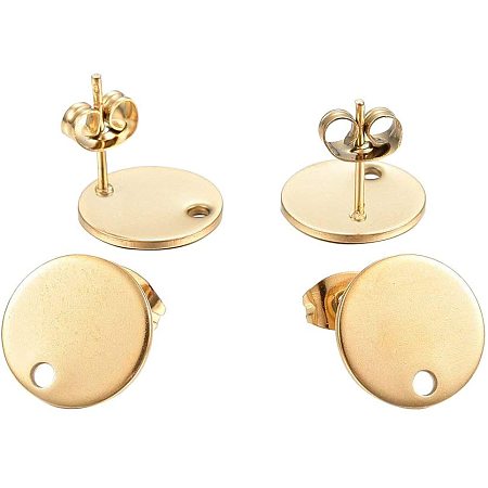 UNICRAFTALE About 100pcs 304 Stainless Steel Stud Earring Findings Flat Round Ear Stud Golden Metal Stud Earrings for Women Jewelry Earrings Making 12x1mm