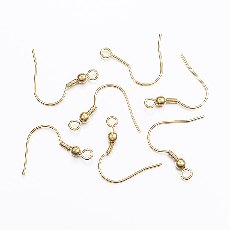 Honeyhandy 304 Stainless Steel Earring Hooks, Ear Wire, with Horizontal Loop, Real 24k Gold Plated, 20x17mm, Hole: 2mm, 20 Gauge, Pin: 0.8mm