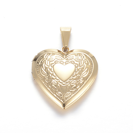 Honeyhandy Ion Plating(IP) 316 Surgical Stainless Steel Locket Pendants, Heart, Golden, 29x29x7mm, Hole: 9x5mm, Inner: 21x17mm