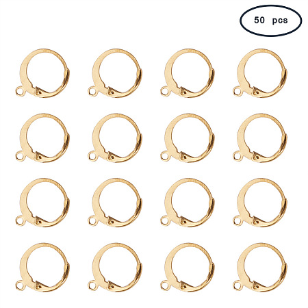 PandaHall Elite 50 Pcs 304 Stainless Steel Lever Back Earring Hooks Earwire with Open Loop 14.5x12x2mm for Jewelry Making Golden