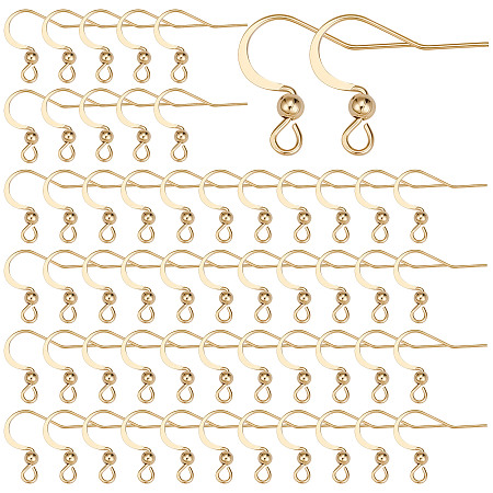 SUNNYCLUE 100Pcs 304 Stainless Steel French Earring Hooks, Flat Earring Hooks, Ear Wire, with Horizontal Loop, Real 18K Gold Plated, 15~17x18mm, Hole: 2mm, Pin: 0.7mm