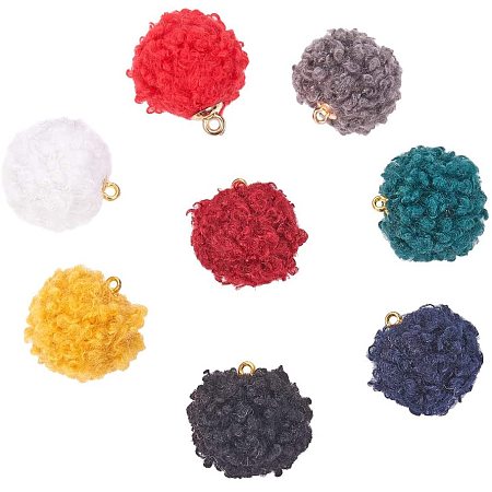 PandaHall Elite 80pcs 8 Colors Velvet Pompoms Earrings Charms Cloth Tassel Jewelry Charms with Golden Petals Cap for Dangle Earrings Keychain Making