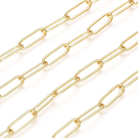 Honeyhandy 3.28 Feet Soldered Brass Paperclip Chains, Drawn Elongated Cable Chains, Cadmium Free & Lead Free, Long-Lasting Plated, Real 18K Gold Plated, 14x4.5x1mm